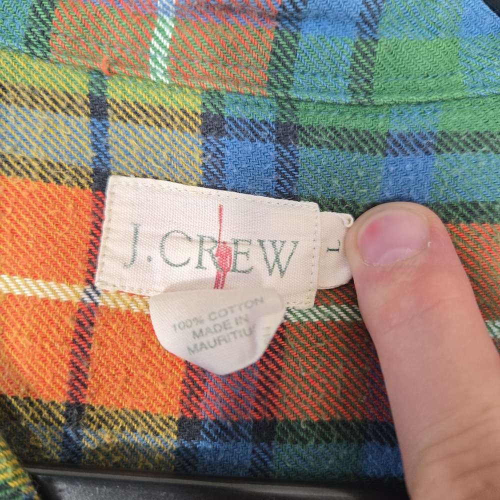 Vintage J.Crew Oarsman Flannel Shirt Mens Large Colorful Plaid madras *FLAW* - Picture 2 of 9